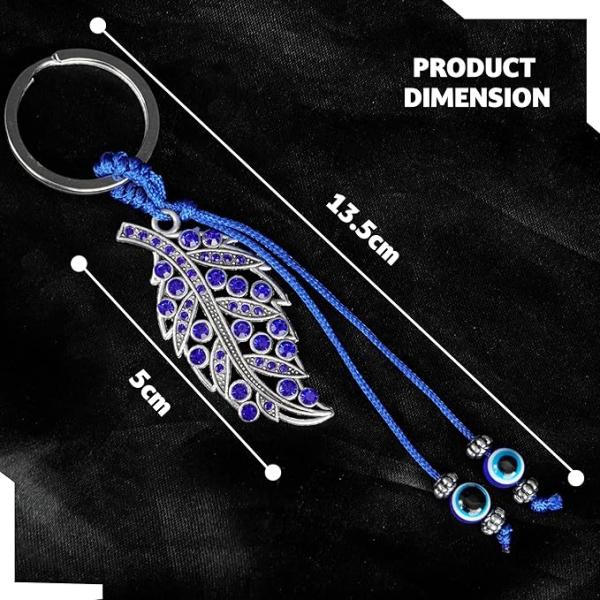 Evil Eye Feather Keychain Blue Silver – Nazar Protection Keyring, Stylish Feather Keychain Bag Charm for Car, Bike & Gifts keychain alternate view